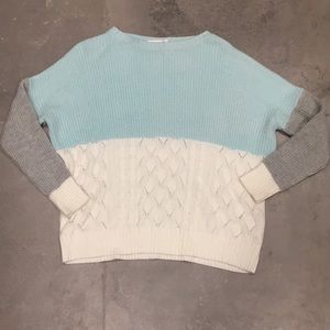 Oversized Colorblock Sweater Grey/White/Blue (OS)